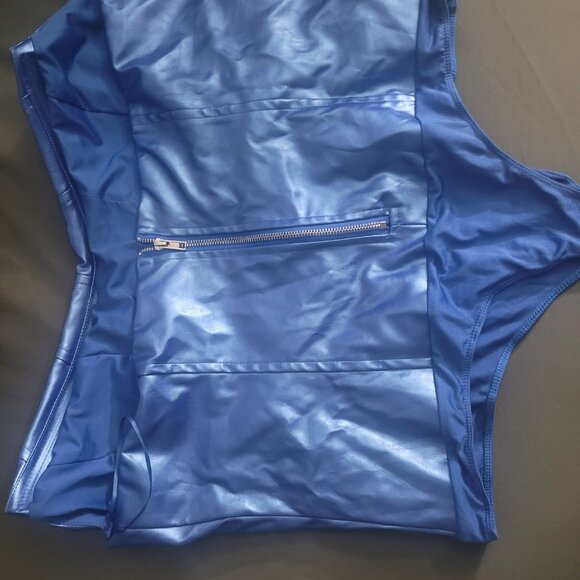 Plus size Metallic Blue Faux Leather bodysuit - Picture 2 of 3